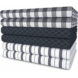 Brand New 6-Pack 100% Cotton Kitchen Towels Dish Cloths Checkered Striped Solid